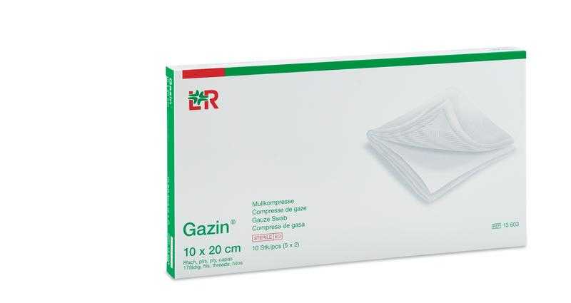 Gazin Mullkompresse steril 10 x 20 cm in flacher Verpackung für effiziente Wundversorgung und hygienische Anwendung.