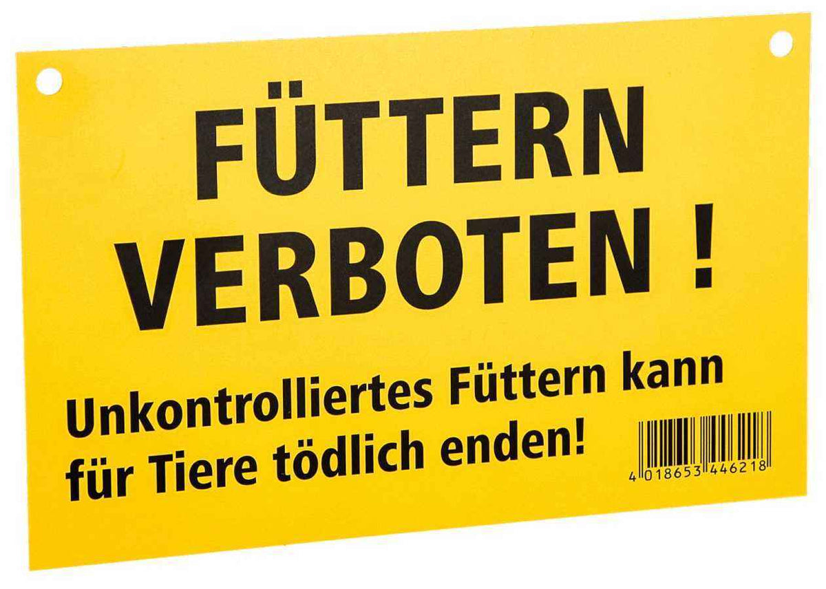 Warnschild Füttern verboten, Gefahr für Tiere, Kunststoff, 20x12cm