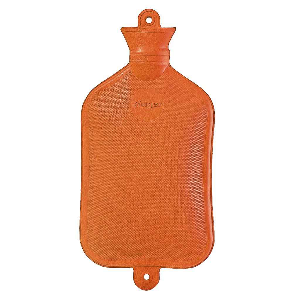 Orange Wärmflasche Naturgummi 2,5 Liter mit Aufhängeösen – hochwertige Wärmflasche für effektive Wärmebehandlung und zertifizierte Sicherheit.