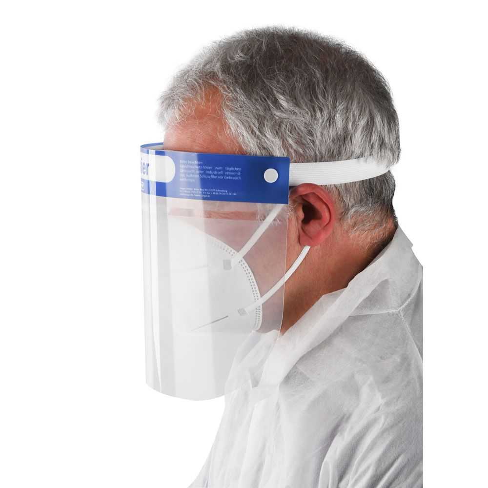 Anti-Fog Gesichtsschutzvisier mit klarem Schild und gepolstertem Stirnband, ideal für Arbeitsschutz in Industrie und Medizin.