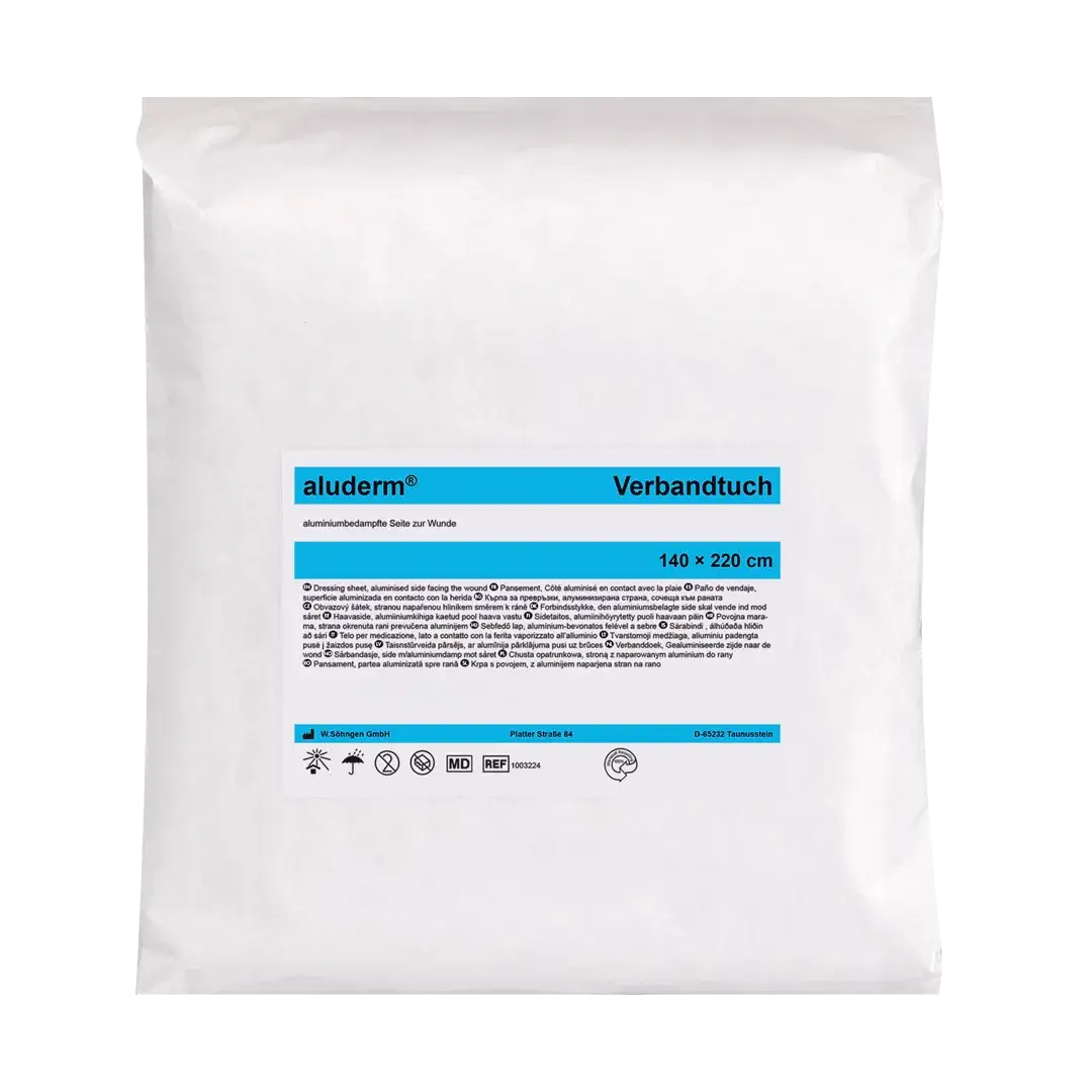 aluderm® Verbandtuch 140 x 220 cm, extra großes Verbandtuch für sanfte Wundtherapie bei großflächigen Verletzungen im Erste Hilfe Bereich.