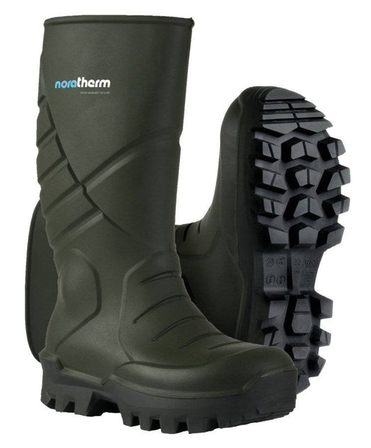 NORATHERM Thermo-Sicherheitsstiefel S5 mit Stahlkappe und Profilsohle, kälteisolierend bis -50 °C, grün, ideal für extreme Bedingungen
