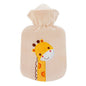 Wärmflasche mit Flauschbezug - Wärmflasche 0,8 L mit Gummi in Beige mit Giraffenmotiv. Weicher Bezug für Kinder und Babys geeignet.