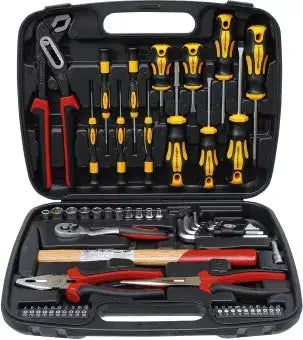 58-teiliger Werkzeugkoffer BGS mit umfangreichem Set aus Zangen, Schraubendrehern und Stecknüssen für vielseitige Anwendungen im Handwerk.