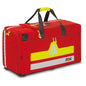 Rote Bekleidungstasche PAX L mit gelben und reflektierenden Streifen, perfekt für den professionellen Einsatz im Rettungsdienst.