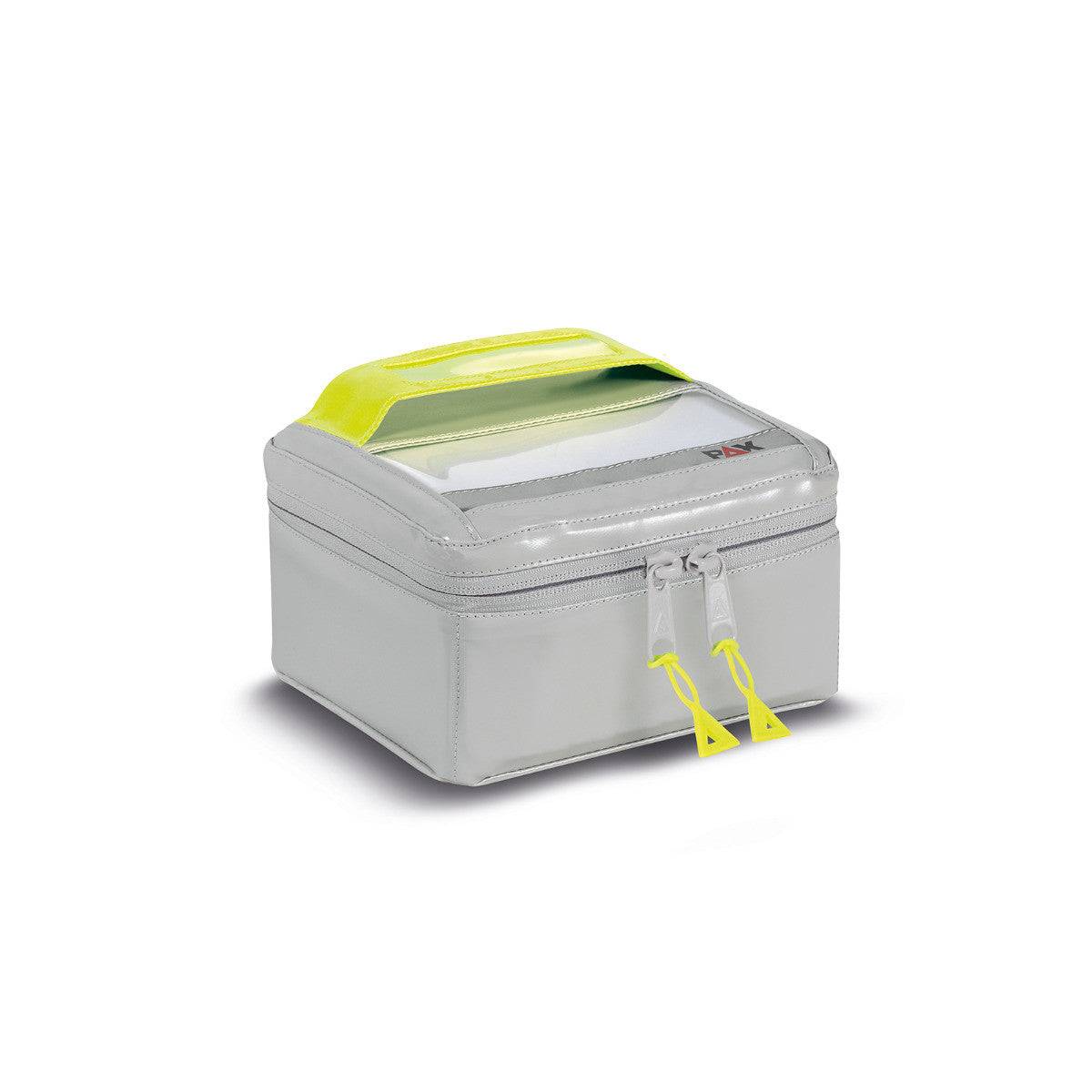PAX Klarsichtmodul P5/11 - MB mit gelbem Griff, robustes Innenmodul für medizinische Taschen mit transparenter Abdeckung zur schnellen Identifikation.