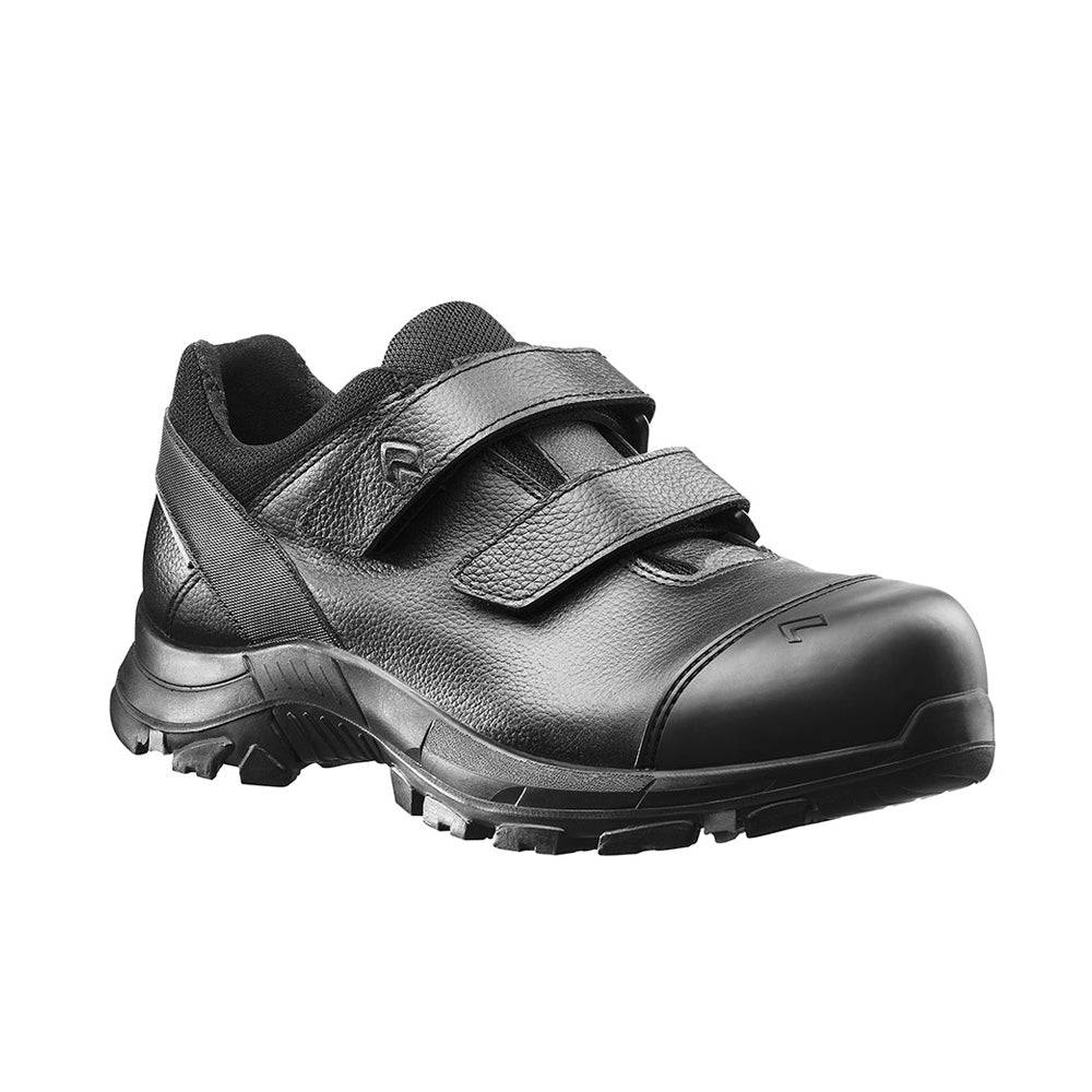 Nevada Pro Low HAIX Sicherheitsschuh Halbschuh aus schwarzem Waterproofleder mit Klettverschluss, ideal für Arbeitsschutz im Industriebereich.