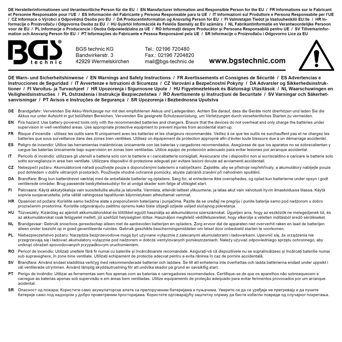 Bedienungsanleitung und Sicherheitshinweise zur Akku-Fettpresse BGS 18 V, mehrsprachige Informationen für sicheren Einsatz im Maschinenbereich.