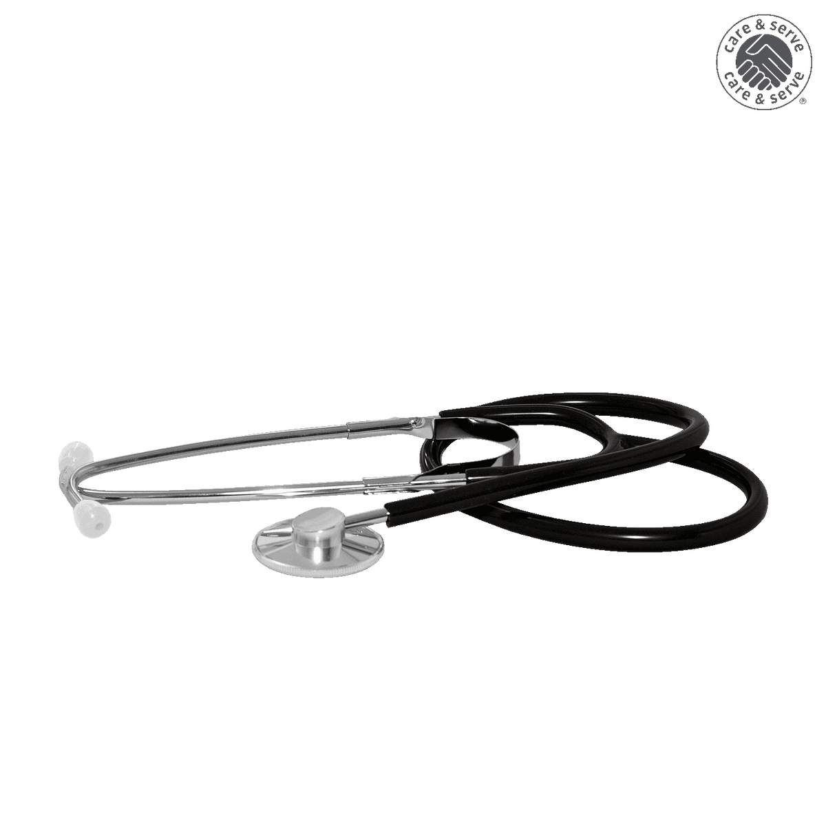 Schwarzes Stethoskop Flachkopf premium - latexfrei - CE gemäß MPG mit anatomischen Ohrbügeln und flachem Bruststück für präzise Auskultation.
