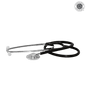 Schwarzes Stethoskop Flachkopf premium - latexfrei - CE gemäß MPG mit anatomischen Ohrbügeln und flachem Bruststück für präzise Auskultation.