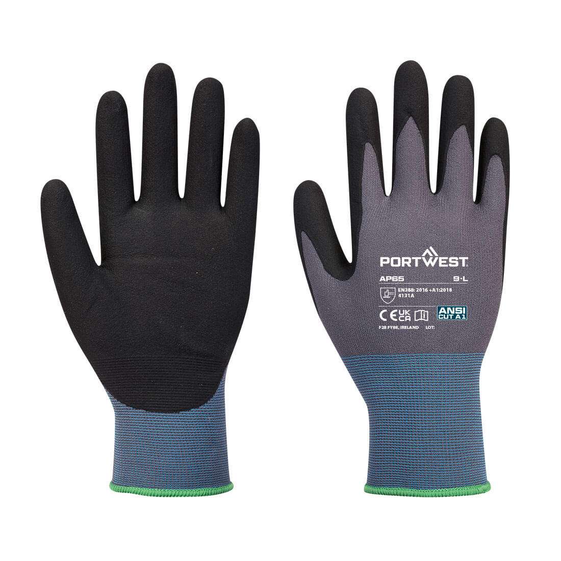 Nitrilschaum-Handschuh NPR-Pro AP65 Portwest Schwarz/Grau mit ergonomischer Passform für präzises Arbeiten in Industrie und Handwerk.