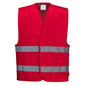 Iona Weste F474 - Portwest Sicherheitsweste hohe Sichtbarkeit in Rot mit reflektierenden Streifen, ideal für Einsatzbekleidung im Außenbereich.
