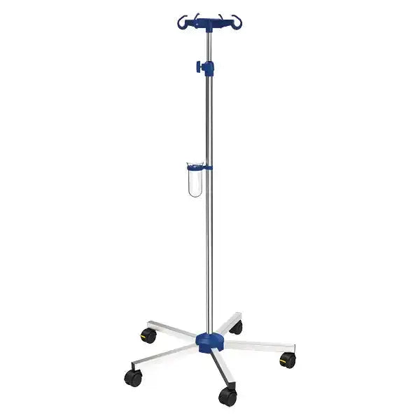 Servocomfort Infusionsständer Economy mit stabilem 5-Fuß-Gestell, 4 Haken und Rollen für flexible Nutzung in Kliniken und Praxen.