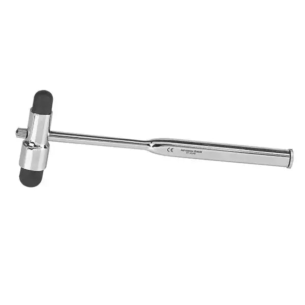 Reflexhammer Buck aus Edelstahl mit beidseitigem Gummikopf. Perfekt für neurologische Tests in medizinischen Einrichtungen.