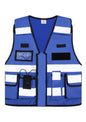 Blaue Tactical Vest Bonn mit Reflexstreifen, Ausweishalter und Taschen für vielseitige Einsatzbereiche.