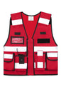 Rote Tactical Vest Bonn mit Reflexstreifen und multifunktionalen Taschen, ideal für Rettungsdienste und Sicherheitskräfte.