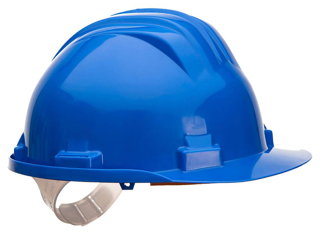 Blauer Arbeitssicherheits-Helm PS61 Portwest mit EN 397 Zertifizierung. Robuster Schutzhelm für industrielle Sicherheitsausrüstung.