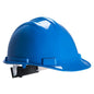 Blauer Schutzhelm Expertbase - PW50 - Portwest mit ergonomischem Design für optimalen Tragekomfort und Sicherheit.