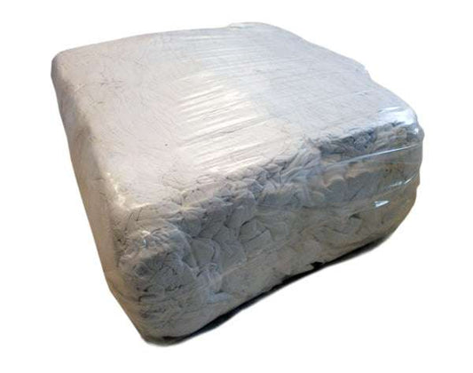 Kattun Putzlappen 10kg Ballen in Weiß, gepresst und in Folie verpackt. Ideal als saugstarke Industrielappen für Reinigung und Politur.