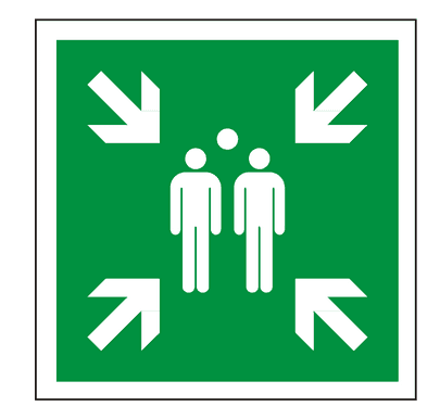 Rettungsschild Sammelstelle E 007 aus Aluverbund, witterungsbeständig, für Notfallmarkierung