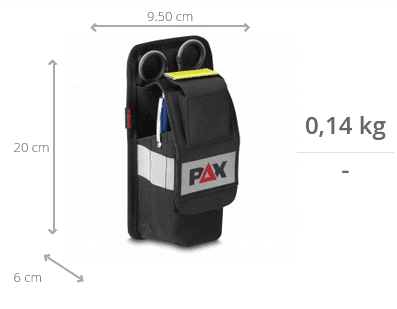 Maße und Gewicht des Brillenholsters PAX Pro Series: 20 cm hoch, 9,5 cm breit, 6 cm tief, 0,14 kg – perfekt für Schutzbrillen im Arbeitsumfeld.