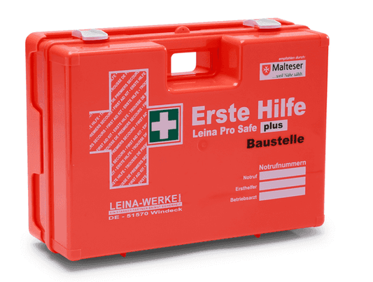 Leina-Werke Erste Hilfe Verbandkoffer Pro Safe plus für Baustellen, orange, nach DIN 13169, für Bau- und Handwerksbetriebe geeignet.