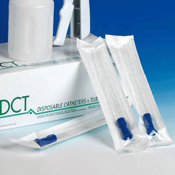 Steril verpackter Absaugkatheter DCT Grosslumen CH 26 mit blauem Anschlussstück, ideal für die Atemwegspflege im medizinischen Bereich.