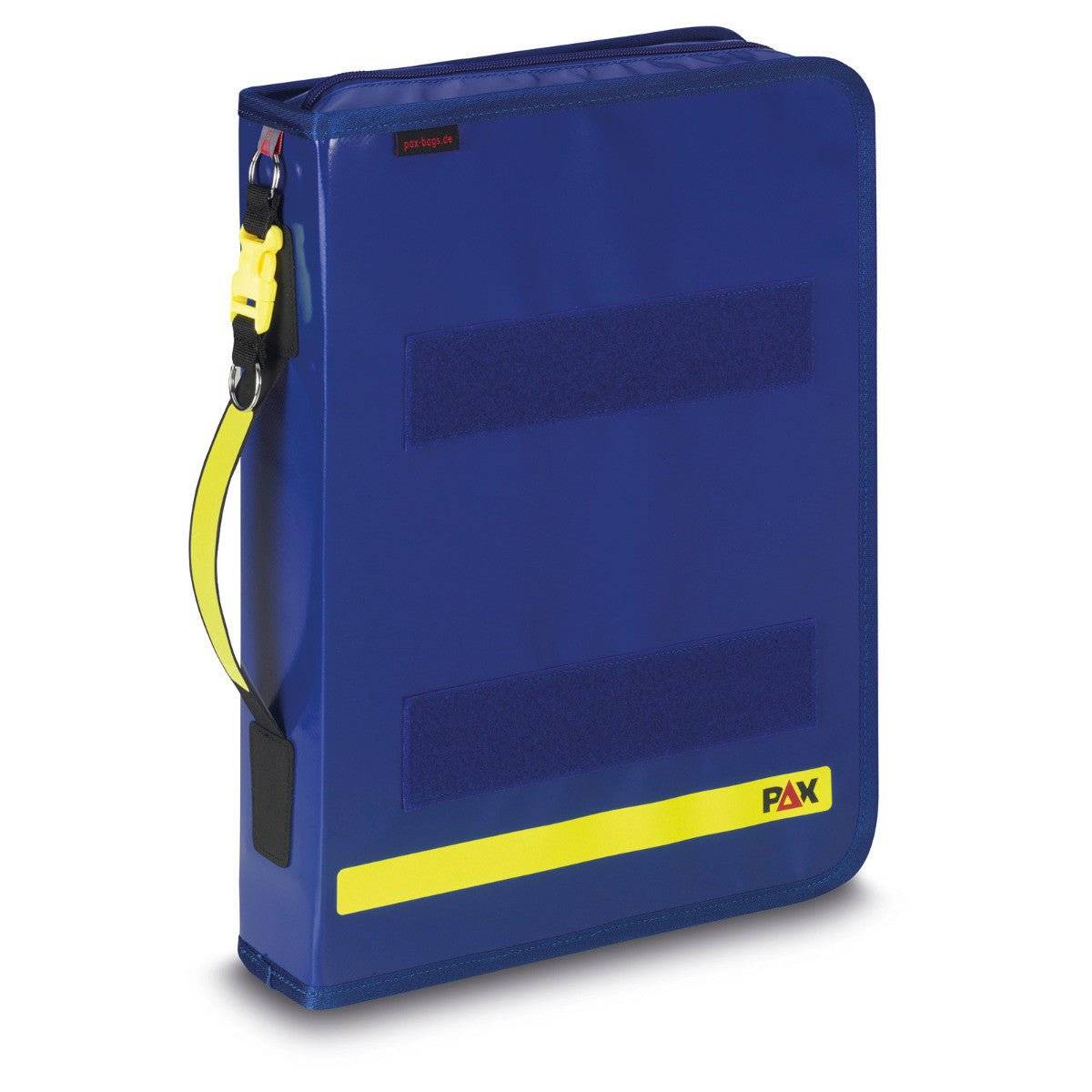 Blauer Fahrtenbuch Multi Organizer KF PAX mit gelbem Reflektorstreifen, strapazierfähige Mappe für medizinische Dokumente.