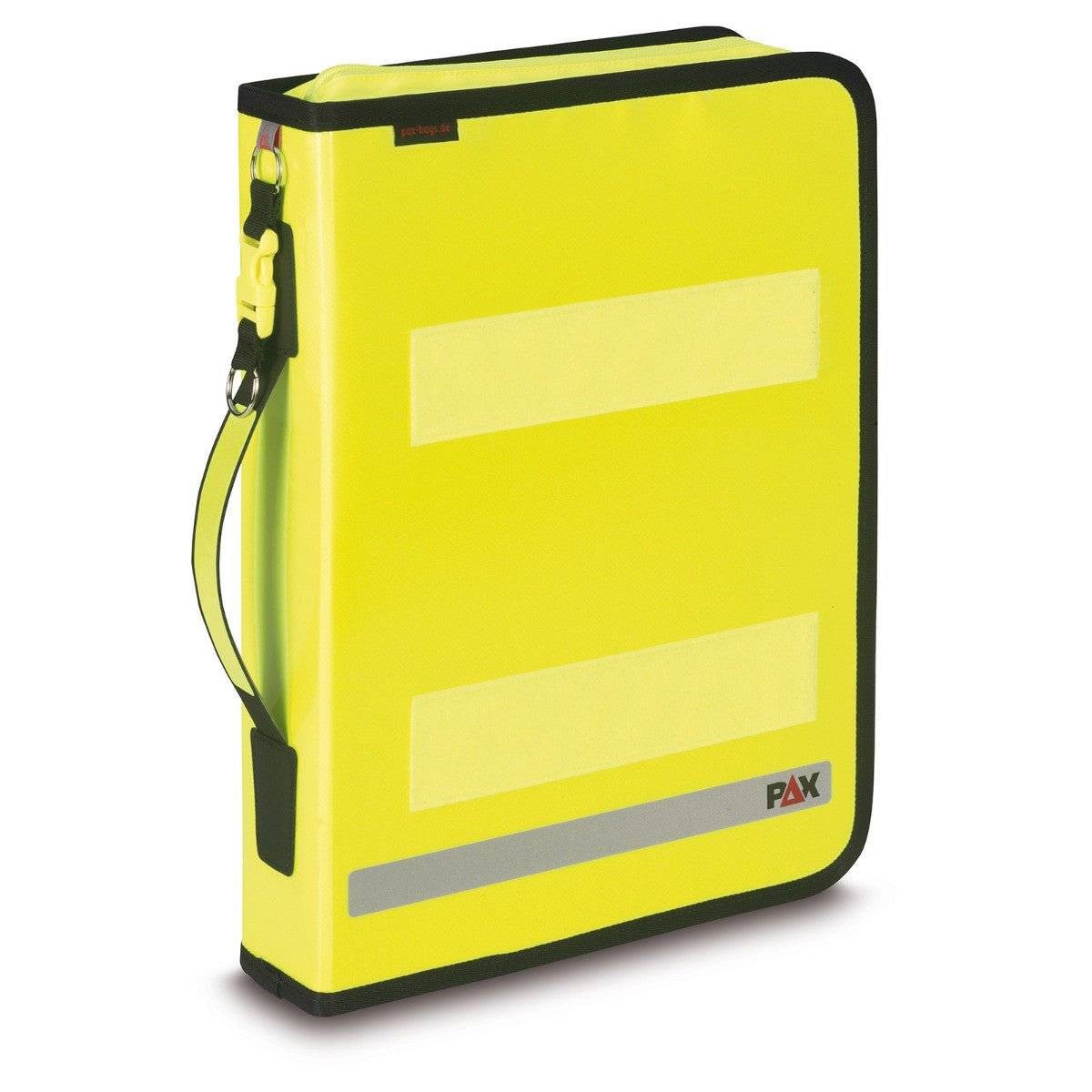 Gelber Fahrtenbuch Multi Organizer KF PAX mit Reflektorstreifen, perfekt für strukturierte Dokumentenablage im medizinischen Alltag.