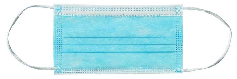Blauer 3-lagiger Mundschutz EN 14683 Typ II R mit elastischen Ohrschlaufen, >99% Filterleistung, latexfrei und hautfreundlich.