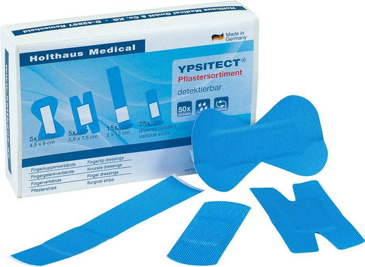 Pflastersortiment YPSITECT - Detektierbare blaue Pflaster in verschiedenen Größen für Finger, Knöchel und Wunden. Ideal für Erste Hilfe im Lebensmittelbereich.