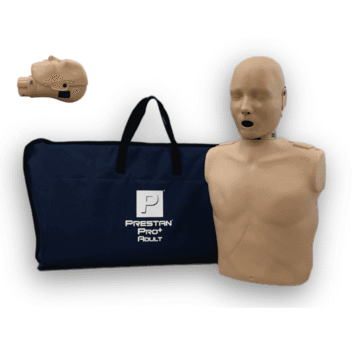 Prestan Professional Pro+ HLW-Puppe für Erwachsene (hell) mit Tragetasche und separatem Kopfteil, ideal für Erste Hilfe Ausbildung und HLW-Training.