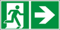 Notausgangsschild rechts - Fluchtwege kennzeichnen gemäß ISO 7010. Langnachleuchtendes Rettungswegschild mit weißem Pfeil und Fluchtsymbol auf grünem Hintergrund.