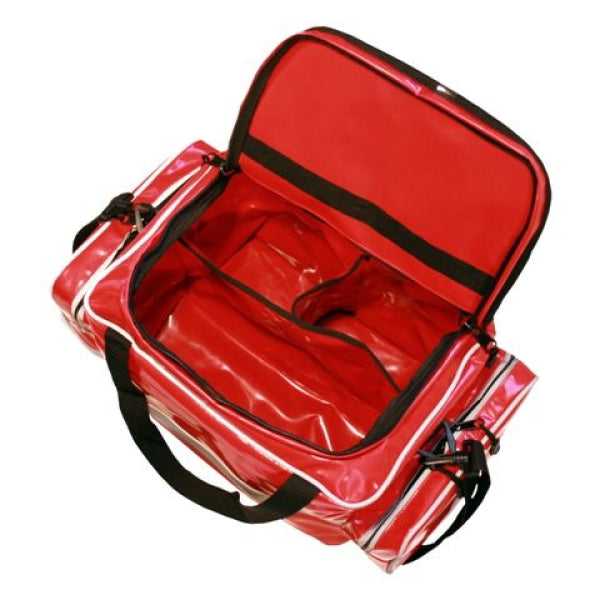 Geöffnete Notfalltasche San mit geräumigem Hauptfach und strapazierfähigem Innenmaterial – ideal für Erste Hilfe Zubehör.