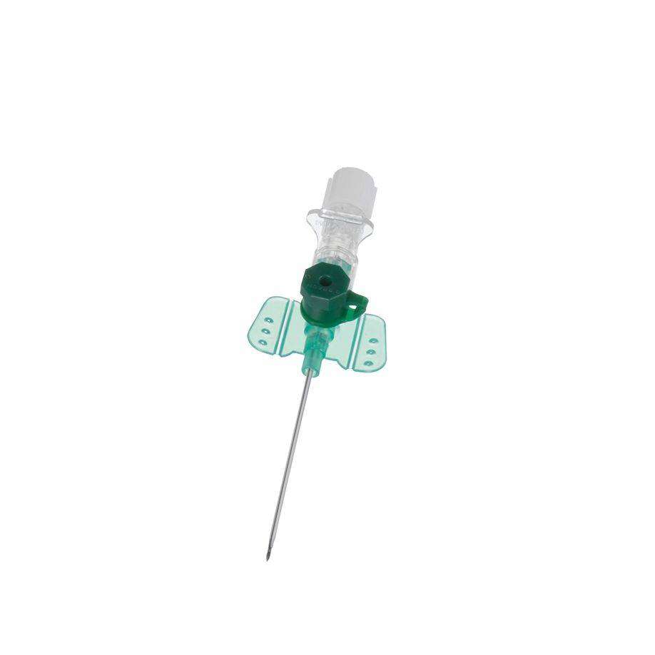 Vasofix Safety Braunüle in Grün mit integriertem Port und Sicherheitsclip. Für sichere und hygienische Injektionen im Klinikalltag.
